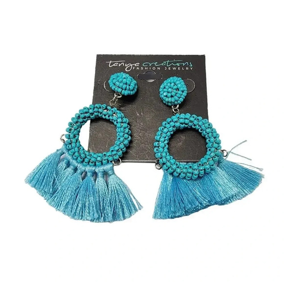 Vintage Beaded Tassel Fringe Dangle Drop Earrings - Picture 1 of 2